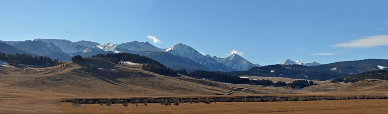 Spanish Peaks rising above the Spanish Creek valley, Montana